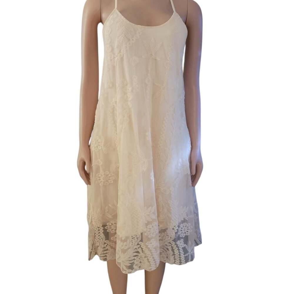 Lee Embroidered Ivory Sleeveless Midi Dress